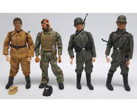 Palitoy Action Man vintage group of Action Figures, wearing 'kitbashed' Dragon (or similar) German Forces uniforms and access