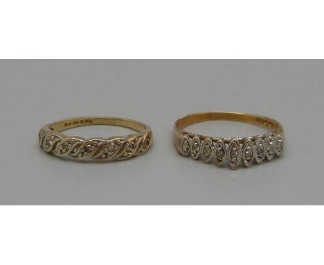 Two 9ct gold and diamond set rings, 2.9g, K and N 