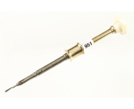 A fine quality French piano maker's bow drill by GAUCHOIS Paris with gunmetal reel and neck and ivory head G++ 