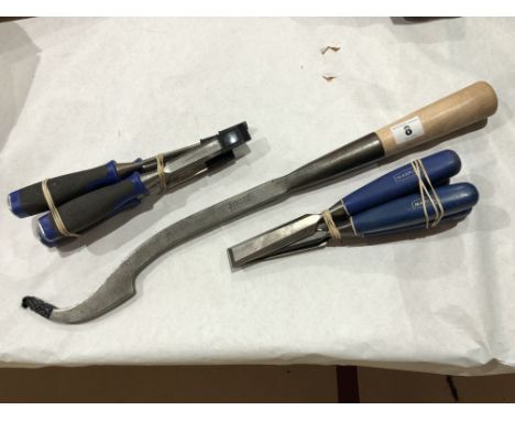 A mortice lock chisel and eight other chisels