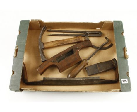A coopers heading drawknife with 12" edge and five other coopers tools G 