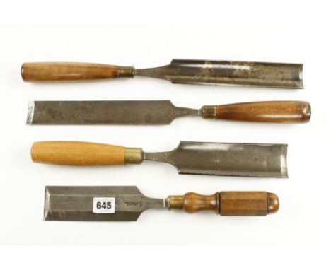 A 2" bevel edge chisel, a 2" gouge and two other gouges 