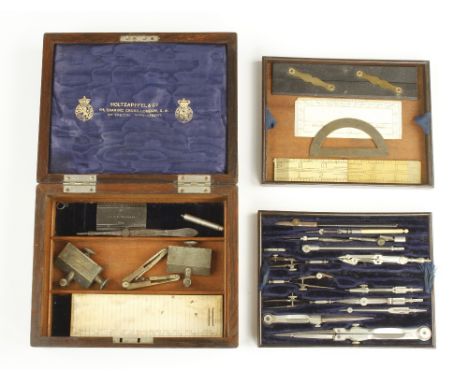 A part set of German silver drawing instruments by HOLTZAPFFEL &amp; Co in orig fine quality 3 tier German silver bound rosew