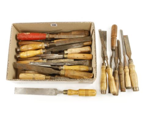 27 chisel and gouges and 30 other unhandled chisels G 