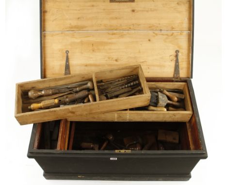 A pine chest 33"x 18" x 18" with two lift out tray and tools G 