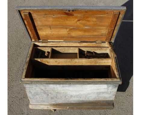 A pine tool chest with two sliding trays and a few tools G 