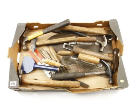 A quantity of hammers and builders tools etc 