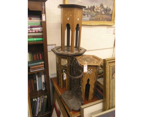 Three middle-eastern inlaid occasional tables, octagonal and hexagonal with inlaid mother of pearl and parquetry, also to inc