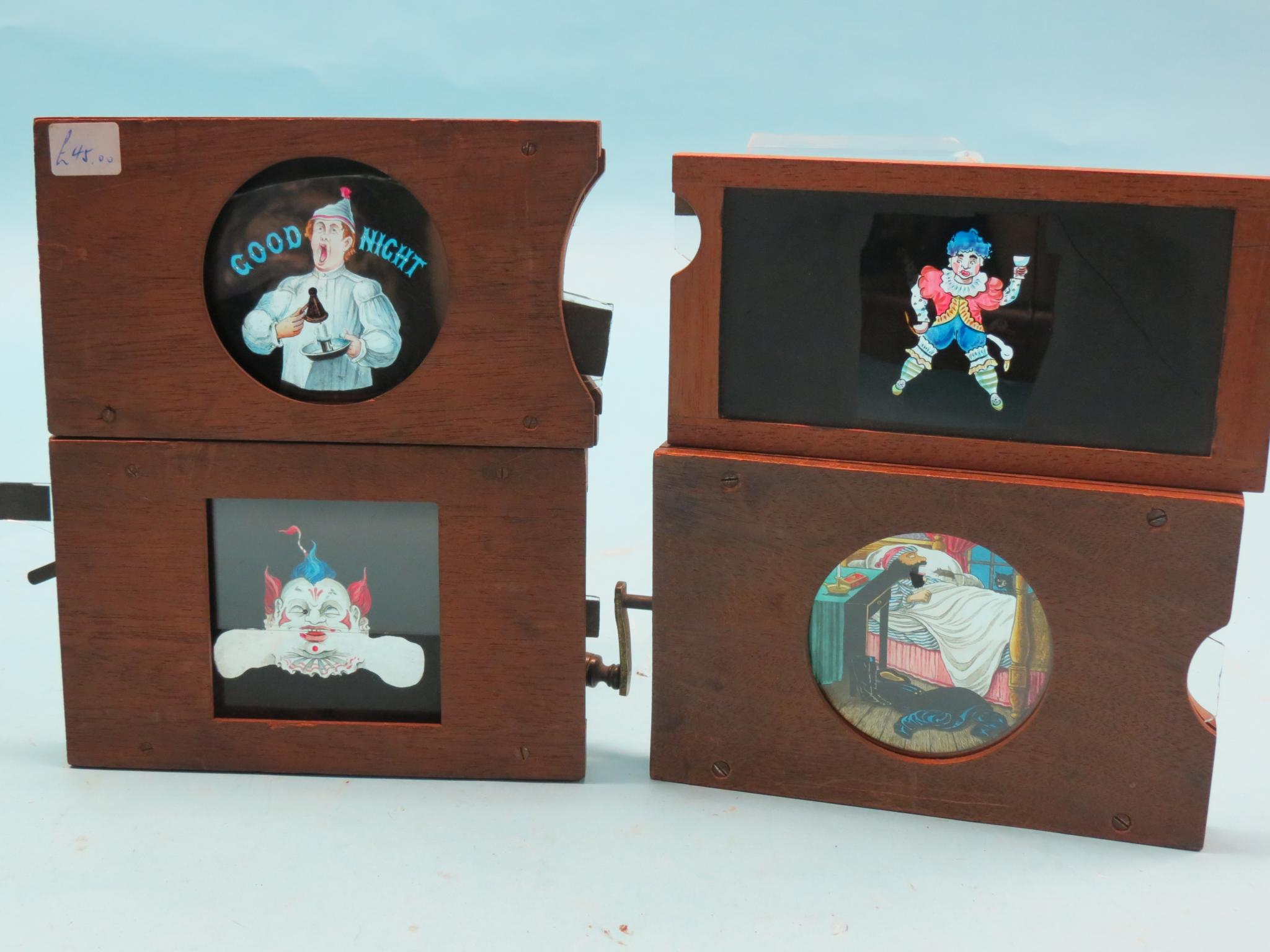 A group of twelve Victorian mechanical magic lantern slides, some ...