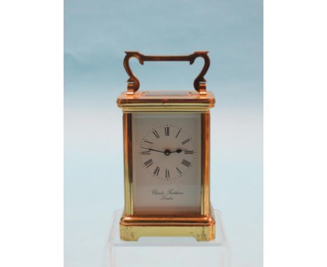 A modern brass carriage clock by Charles Frodsham, enamelled dial and timepiece movement, 6in.