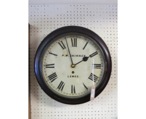A dial clock, 11in. circular enamelled dial signed P. W. Skinner, Lewes, with replacement single fusee movement, together wit