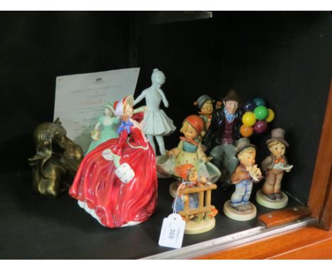 Two Royal Doulton figures, Autumn Breezes, HN1934, Balloon Man, HN1954, five various Goebel figures, two a.f., and three othe