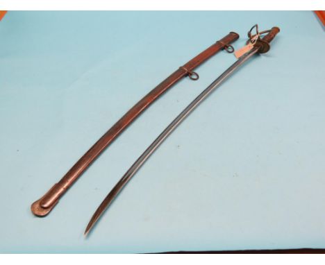 An American 1864-pattern sword, 35in. curved single-edged blade, carved wood grip with brass hilt, in steel scabbard