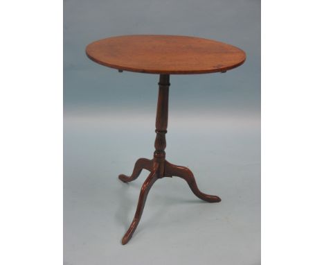 An early Victorian mahogany tilt-top tripod table, oval top, 2ft. - tilt-joint seized, together with a Victorian kitchen stic