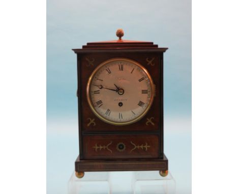 A Regency-period mahogany bracket clock, convex enamelled dial signed Webster, London, timepiece movement with single fusee, 