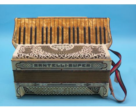 A Super Santelli three-octave accordion, case in pearl and tortoiseshell effects