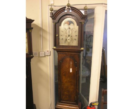 An unusual George III 8-day longcase clock with alarum, 12in. arched, silvered dial signed Plowman, Chichester, with subsidia