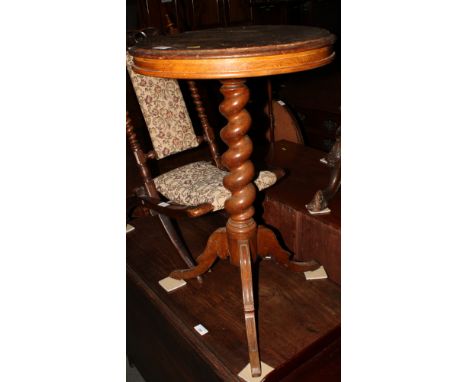 A Victorian circular occasional table, on spiral turned column and tripod base, 18" dia