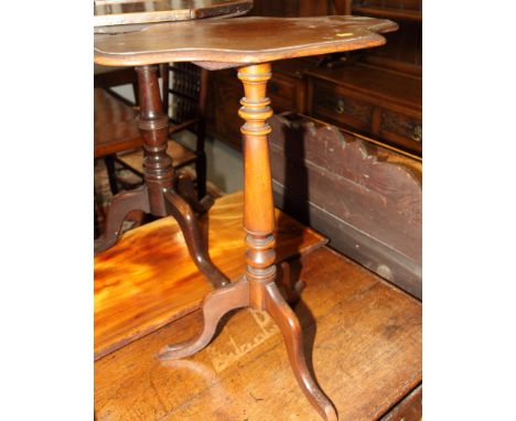 A 19th Century mahogany tilt top occasional table with rectangular shaped top, on tripod base, 21" x 15"