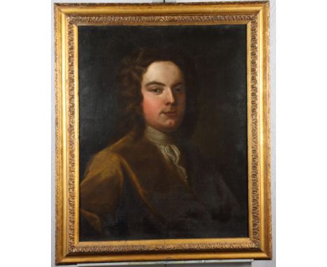 A mid 18th Century oil, portrait of an unknown gentleman, 28" x 28", in gilt carved frame