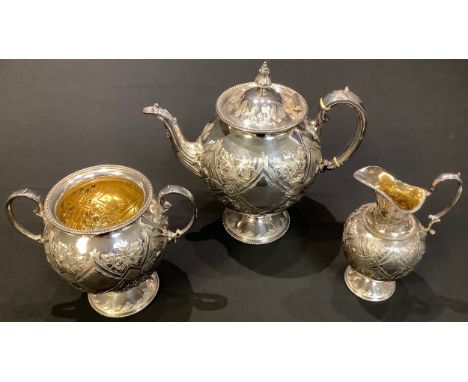 A late Victorian plated three piece tea service, c.1880 