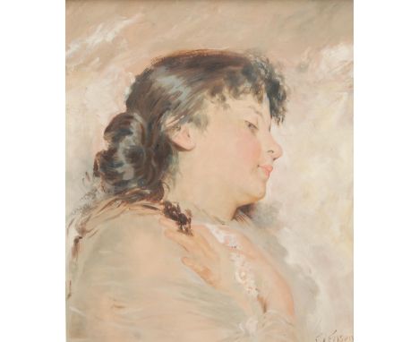 George Henry Evison (1870 - 1928)Portrait of a Young Lady, head-and-shoulders length, turned to dextersigned, oil on canvas, 