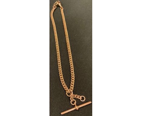 A 9ct rose gold curb link Albert chain, T-bar and clasps, 32.2g 