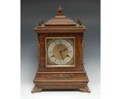 A Victorian brass mounted oak repeater bracket clock, 15cm square barss dial inscribed W R Lisle, Exeter, silvered chapter ri