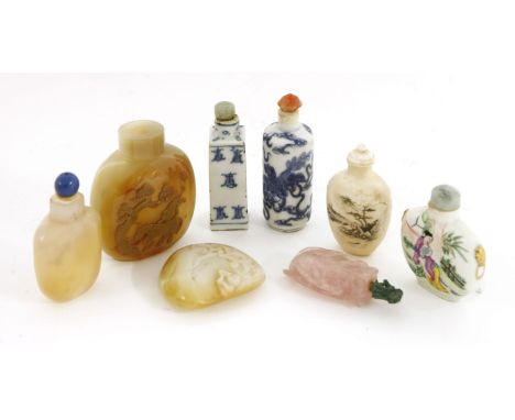 A collection of Chinese snuff bottles,19th to 20th century, comprising:one ivory, c.1900, engraved and black filled with a la