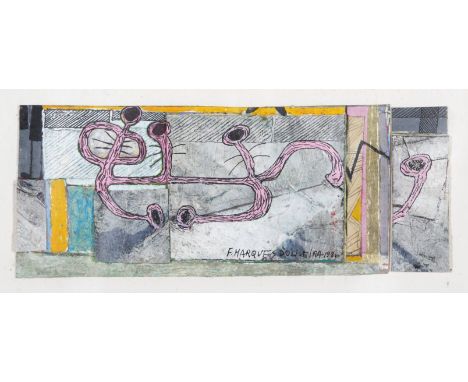 Fernando Marques de Oliveira (b. 1947)"Festa"Mixed media and collage on paperSigned and dated 19867x18 cmWith label on the re