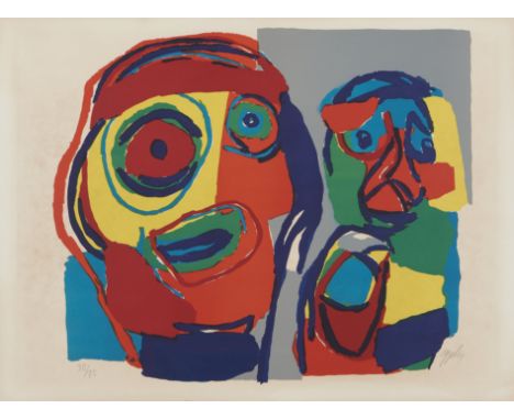 Karel Appel (1921-2006)"Deux Têtes (Two Heads)"Silkscreen on paperSigned, dated 1969 and numbered 38/75 (foxing, stains)48x75