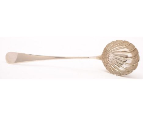 A George III silver Old English pattern punch ladle, maker John Lambe, London, 1785: the circular bowl with writhen fluting, 
