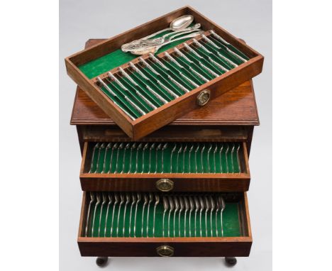 A Victorian silver Kings pattern flatware service, maker Charles Boyton II, London, 1892: monogrammed, includes two serving s
