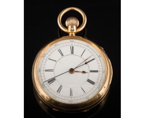 John Walker. A gentleman's 18ct gold keyless lever open face pocket stop watch: the circular white enamel dial 47mm diameter 