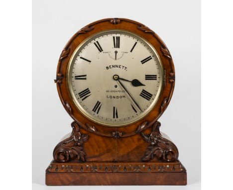 Bennett, London, a mahogany pediment clock: the eight-day duration chain-fusee timepiece movement stamped on the backplate wi