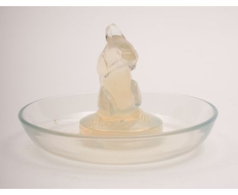 A Lalique cendrier 'Souris': the circular mildly opalescent body moulded with a mouse, diamond point etched to base, R. Laliq