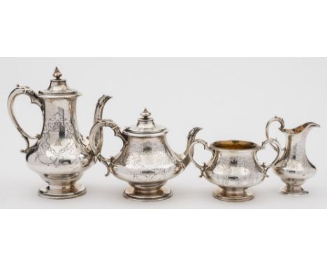 A Victorian silver four-piece tea and coffee service, maker  Edward, Edward Jnr, John & William Barnard, London  1844/45: bea