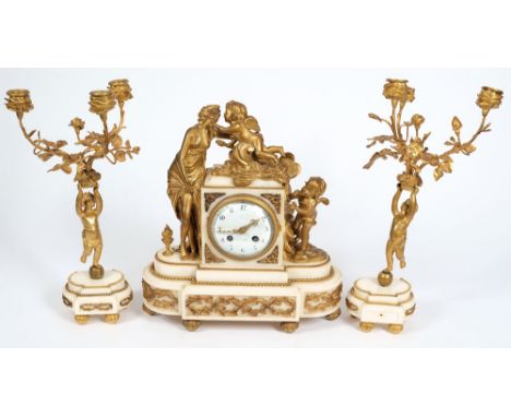 Vincenti et Cie, Paris, a three-piece clock garniture: the eight-day duration movement striking the hours and half-hours on a