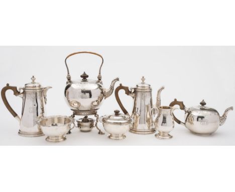 A George V silver seven-piece tea and coffee service, maker Lionel Alfred Crichton, London, 1930: initialled, in the George I