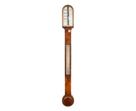WITHDRAWN LOT 1037 FS33Elliott Brothers, a walnut stick barometer: the bone dials aslant having a barometer scale to one side
