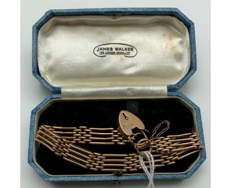 9CT GOLD GATE LINK BRACELET WITH LOCK FOB