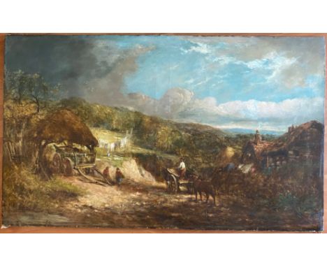 John Constable 1776-1837. British. (Circle of) Oil on canvas. “A Country Landscape”. Signed indistinctly.Measures 76cm x 127c
