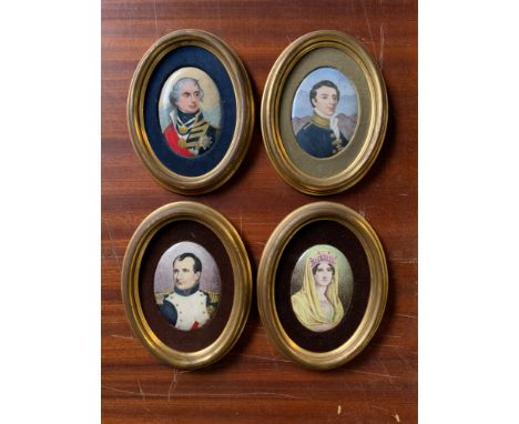 FOUR SIGNED LUCIEN EMILLE BOULLEMIER 1876-1949 OVAL PORTRAITS ON CERAMIC PLATES DEPICTING NAPOLEON, JOSEPHINE, NELSON & WELLI