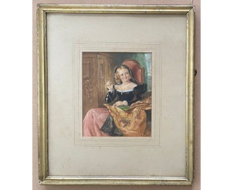 John William Wright 1802-1848. British. Watercolour. “Portrait of Catherine Seyton”. Labelled on reverse. Measures 15cm x 19c