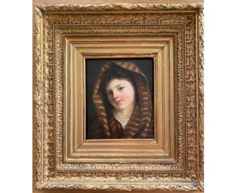 Guerrino Guardabassi 1841-1893. Italian. Oil on panel. “A Portrait of an Italian Girl”. Signed and inscribed on the reverse. 