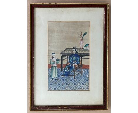 Studio of Tingqua 1809-1870. Watercolour on pith paper. “Portrait of a Government Official”. Measures 19cm x 30cmCondition Re