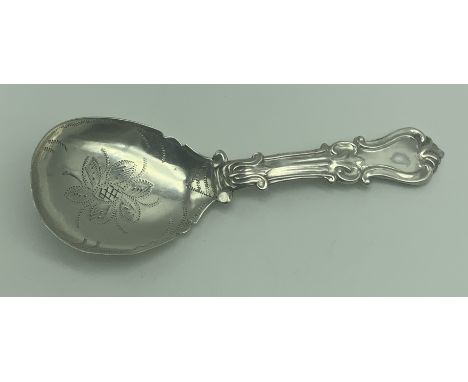 1863 GEORGE UNITE HALLMARKED SILVER TEA CADDY SPOON (REPAIRED HANDLE)