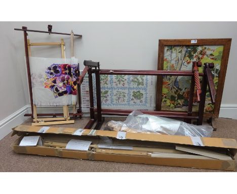 Various Tapestry frames, tapestry fire screen and accessories    Condition Report   Click here for further images, condition,