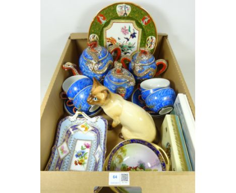 Royal Crown Derby dish, Noritake bon bon dish, large Sylvac Siamese cat, early 20th Century Ashworth Bros Ironstone plate, Sa