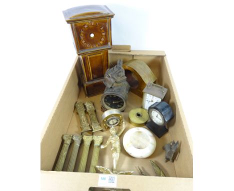 19th Century continental clock movement, ceramic clock stand in the form of a longcase clock, other clock related items and m